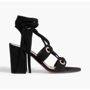 Gianvito Rossi Ibiza 85 Black Suede Sandals Shoes Block Heels Lace Up Moto sz 40